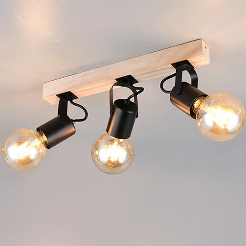 Lampe de plafond à 3 lampes Lynar noir avec bois