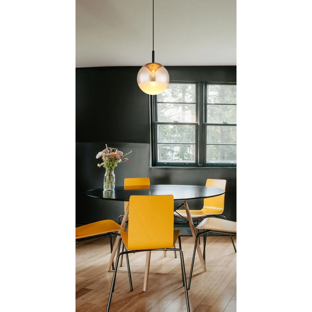 Lampe pendante de conception Severin noir avec verre ambré Globo 9007371546930