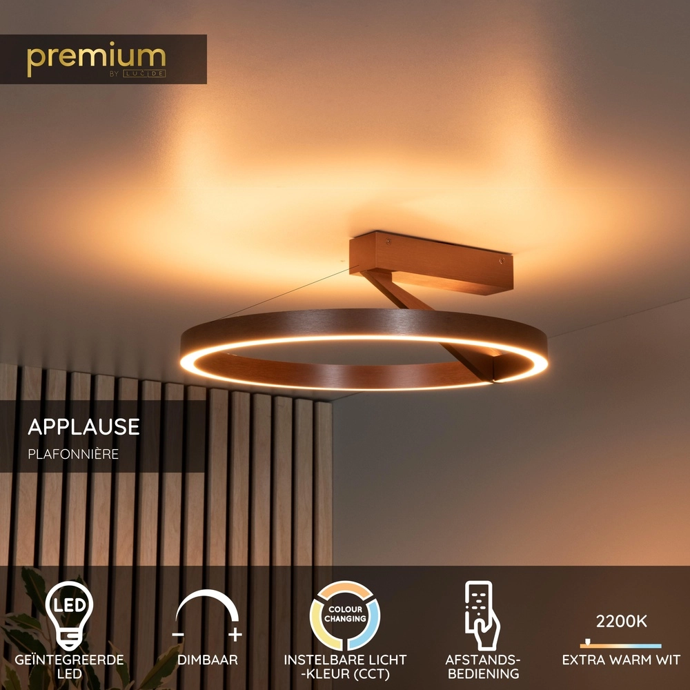 Lampe de plafond à design Applause Ø 40cm - café brun - avec télécommande Premium by Lucide 5411212221797