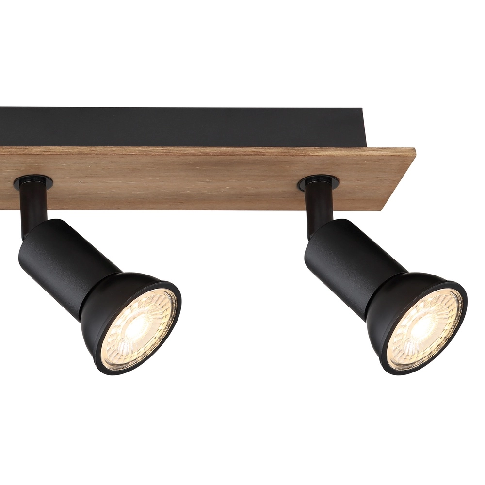 Projecteur de plafond Drew noir avec 4 lumières en bois Globo 9007371436781