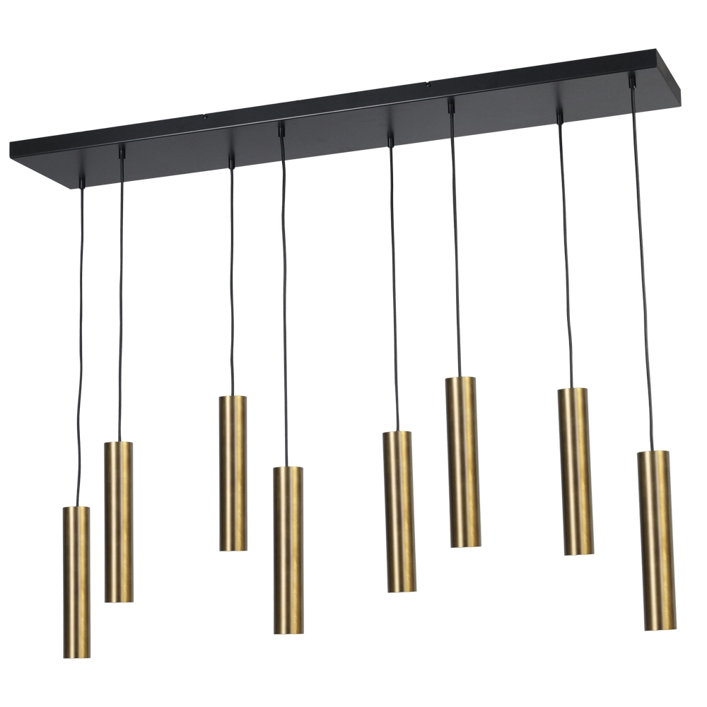 Lampe suspendue noire pour salle à manger Run Cylindres à 8 lumières dorés Lampe suspendue noire pour salle à manger Run Cylindres à 8 lumières dorés