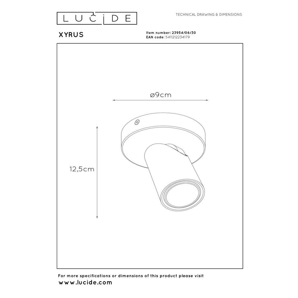 Projecteur de plafond Xyrus Noir Lucide 5411212234179