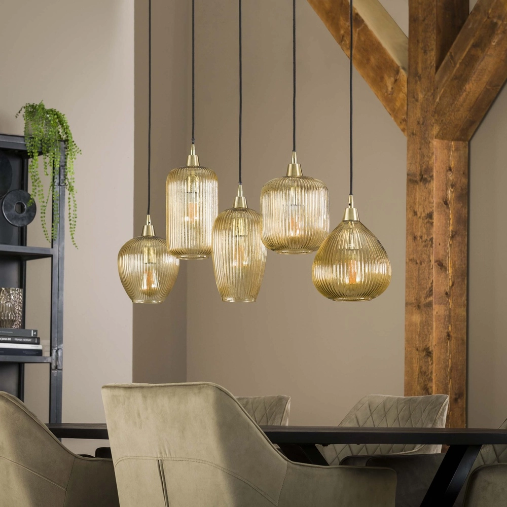 Suspension en verre à 5 lumières Stripe avec verre ambré Lyora 8716803511170