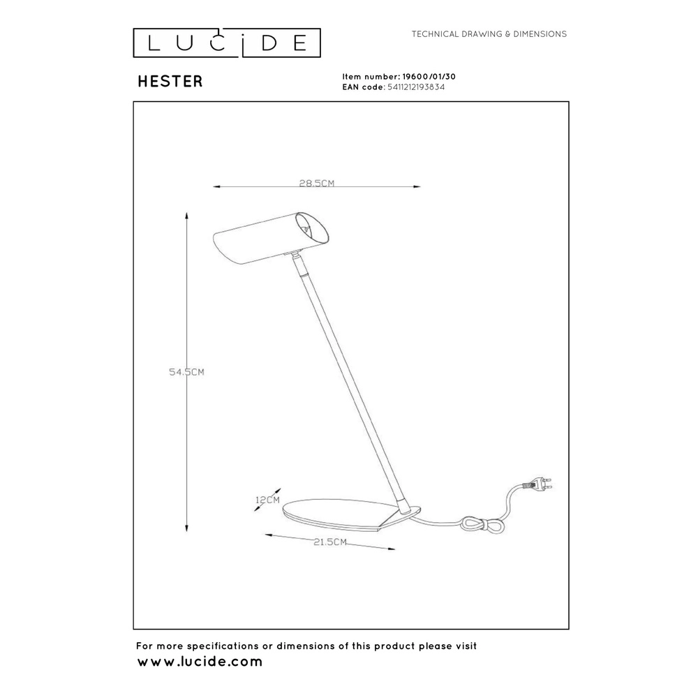 Lampe de bureau Hester anthracite Lucide 5411212193834