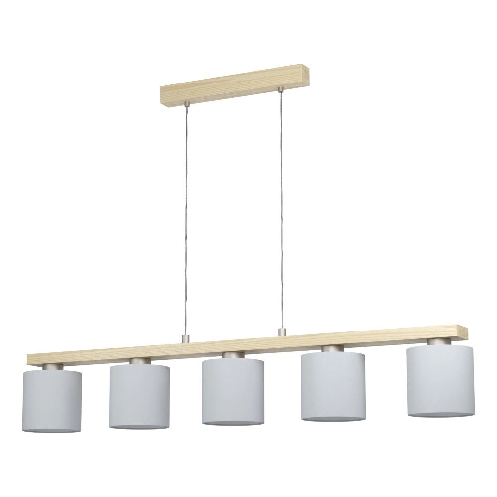 Lampe suspendue salle à manger Castralvo bois marron avec capuchons blancs