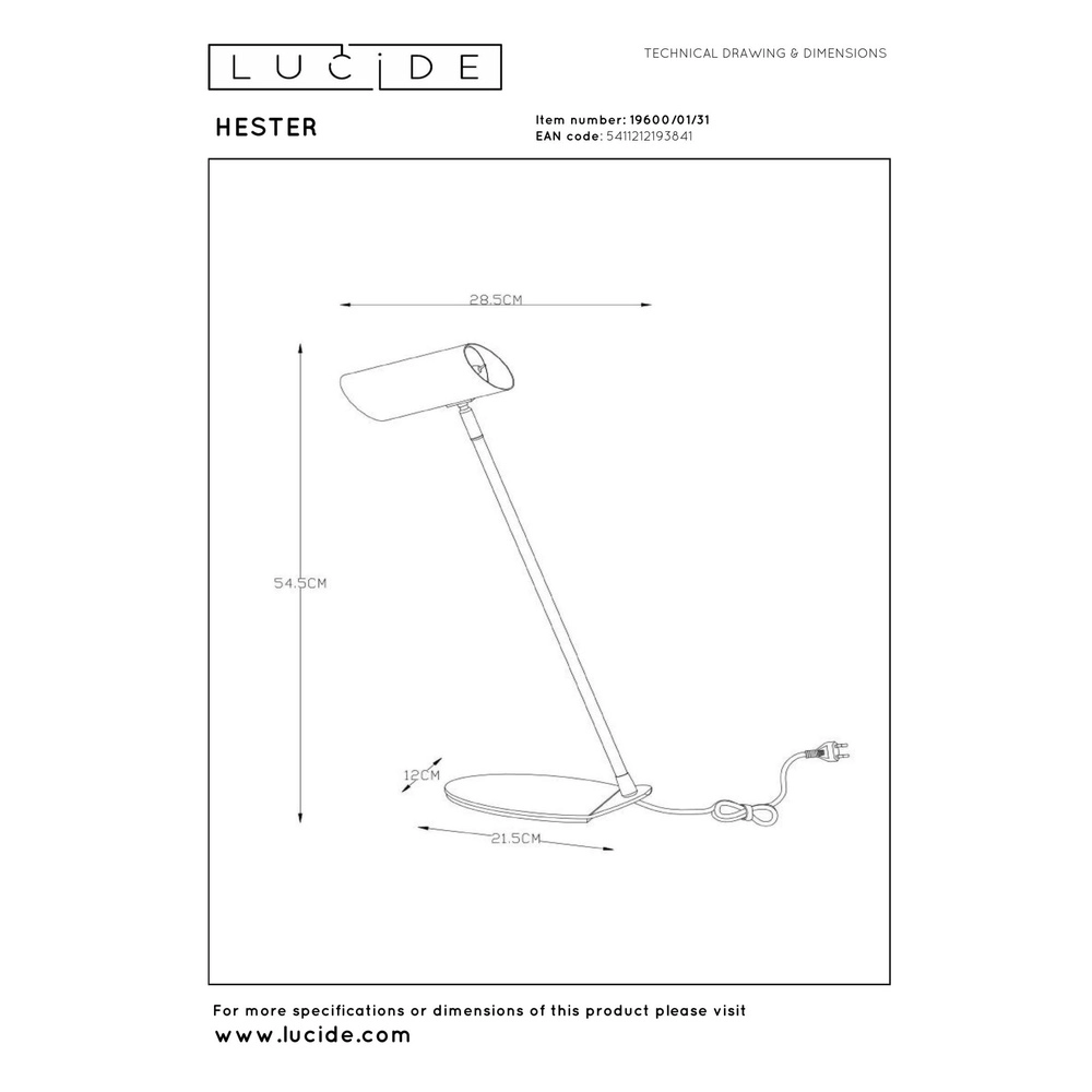 Lampe de bureau Hester Blanc Lucide 5411212193841