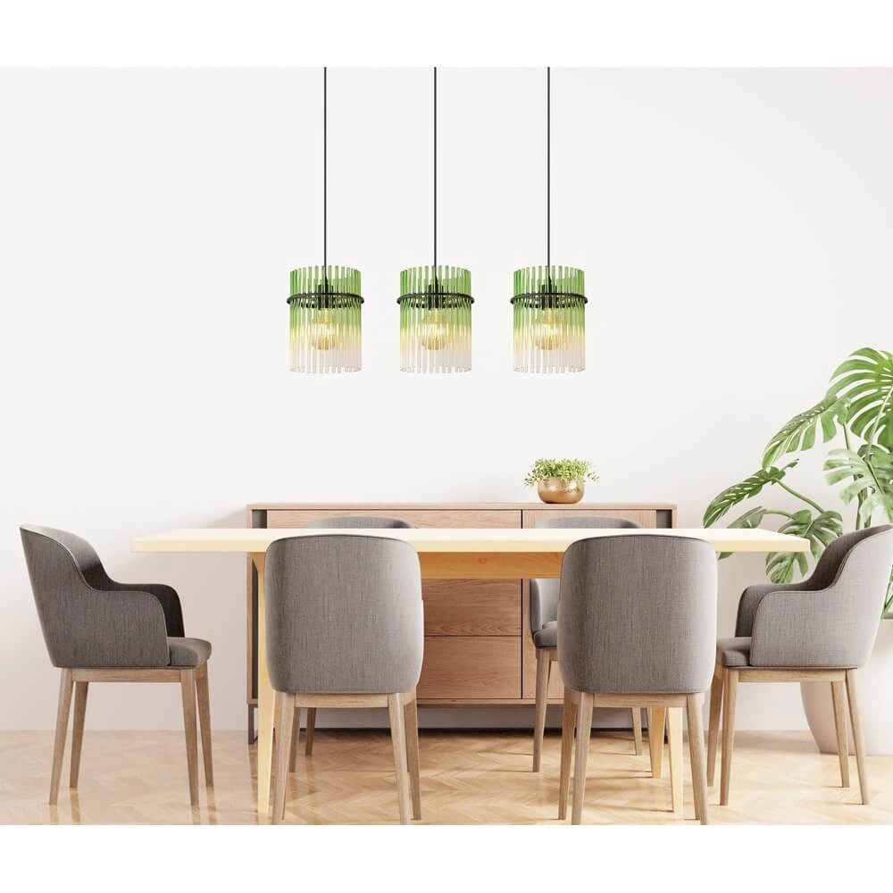 Suspension noire Gorley avec verre vert 3 lumières Globo 9007371474974