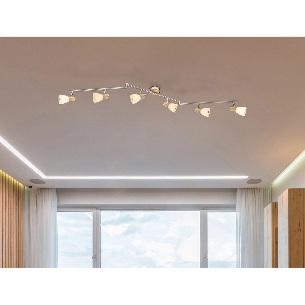 Lampe de plafond Gylfi Nickel avec 6 feux en bois Globo 9007371340552