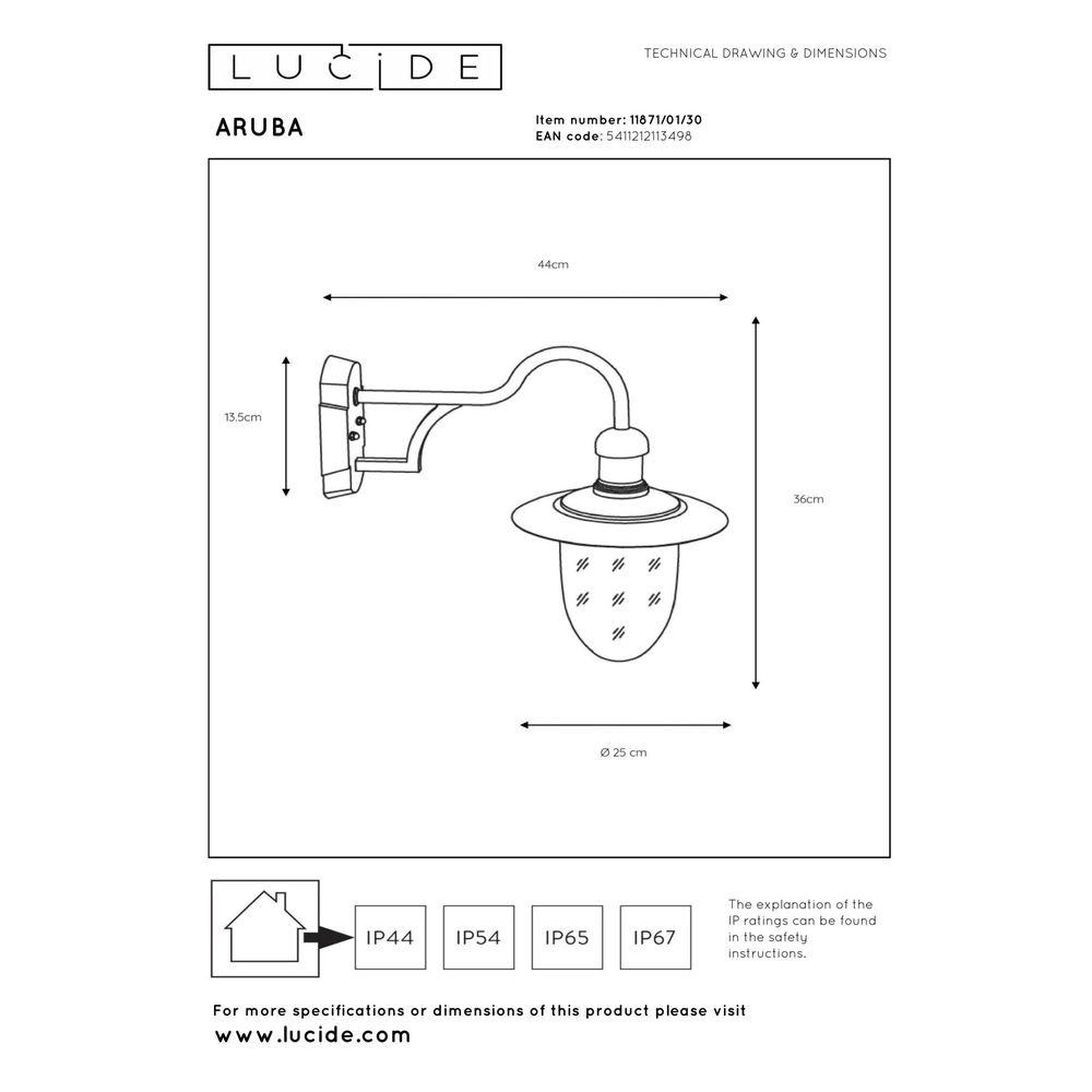 Lampe murale de campagne Aruba noir Ø 25cm Lucide 5411212113498