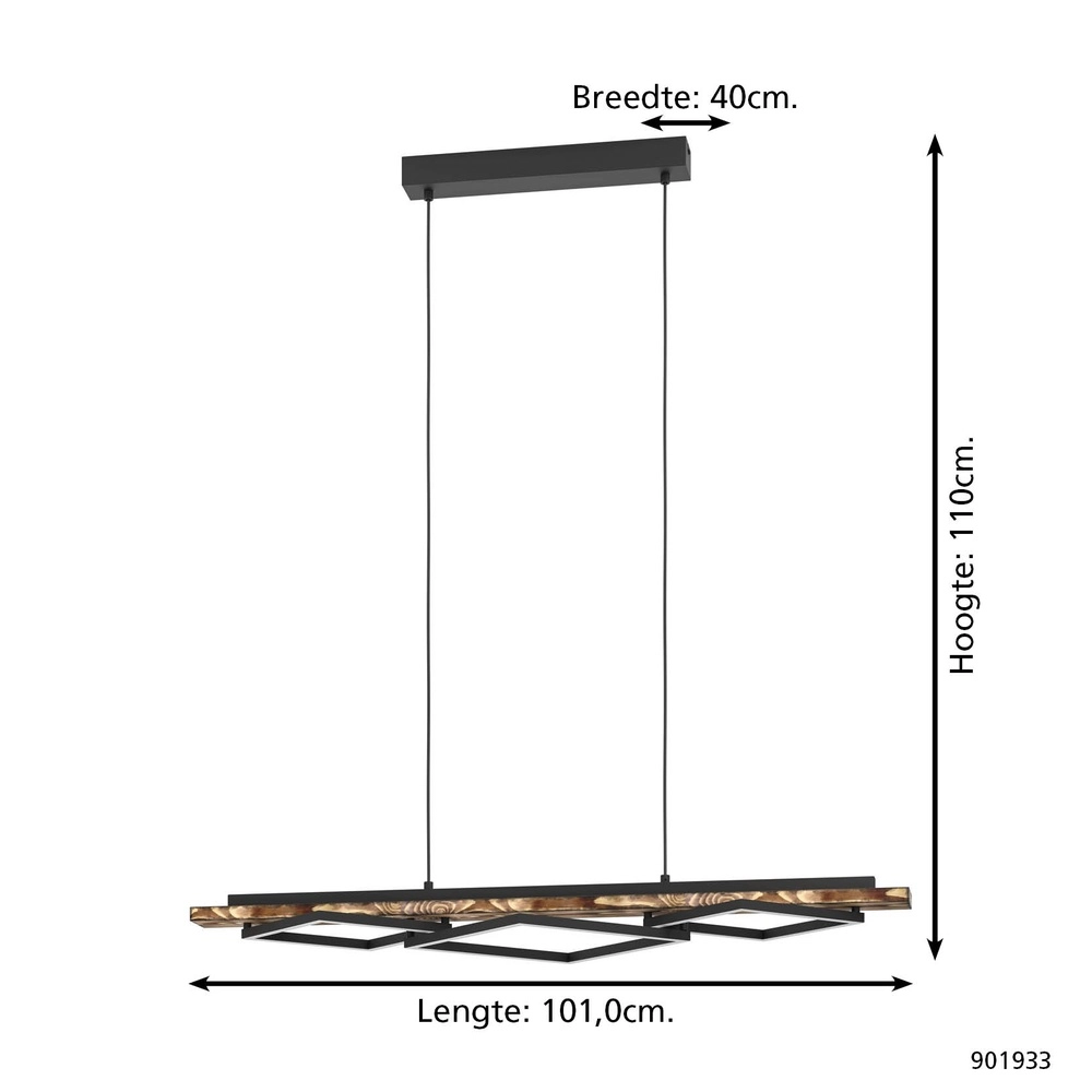 Suspension design Boyal noir avec bois foncé Eglo 9008606351930
