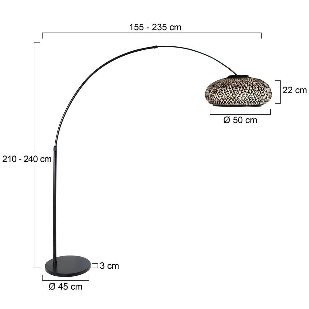 Lampe à arc Sparkled Light Capuche noire et rotin Steinhauer 8712746183542