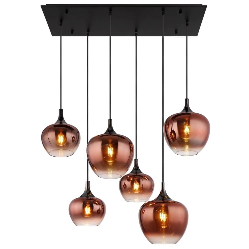 Suspension noire Maxy avec verre rouge 6 lumières Globo 9007371450985