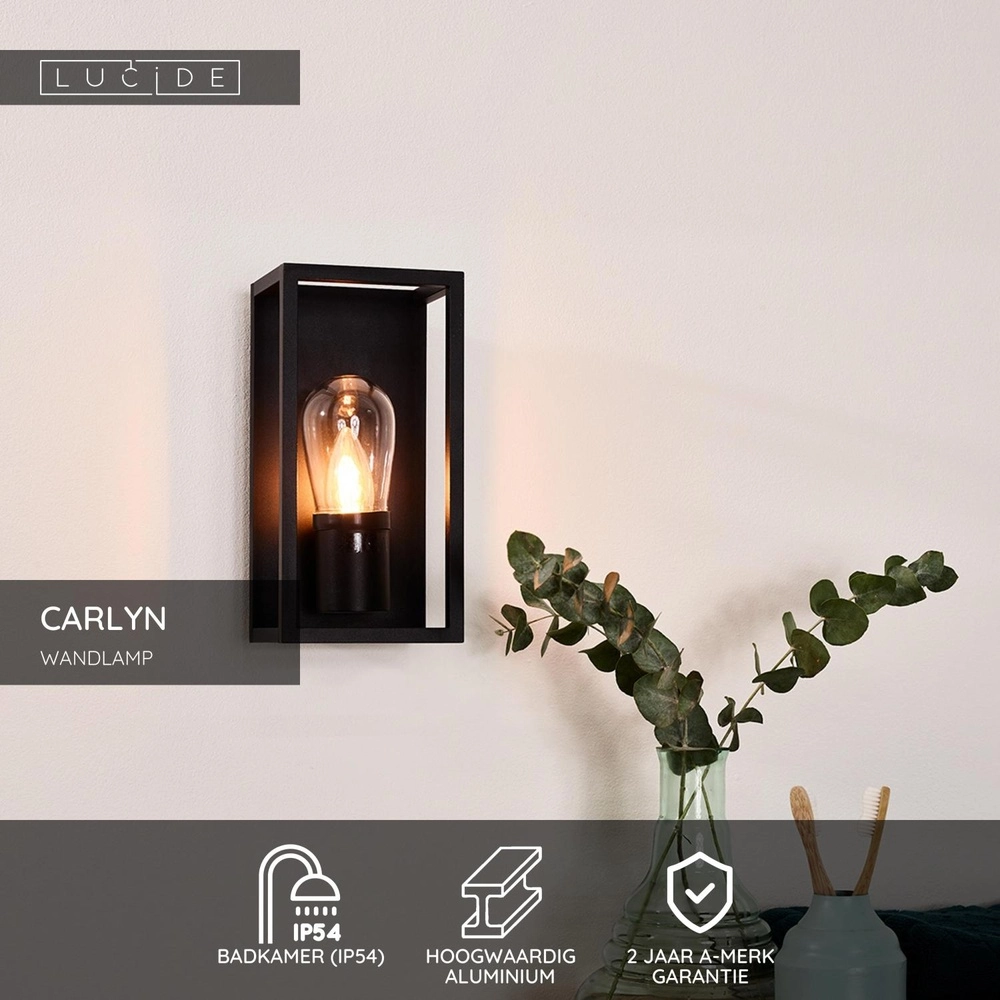 Lampe murale noire Carlyn salle de bain unique IP54 Lucide 5411212271723