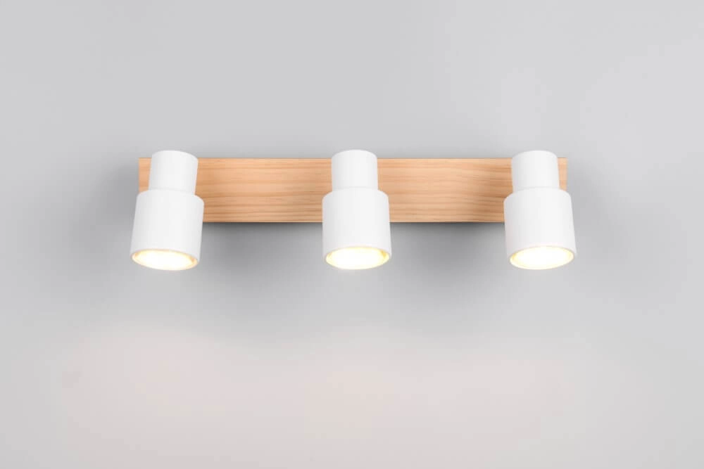 Plafonnier 3 lumières Pierre blanc avec du bois Trio 4017807638189