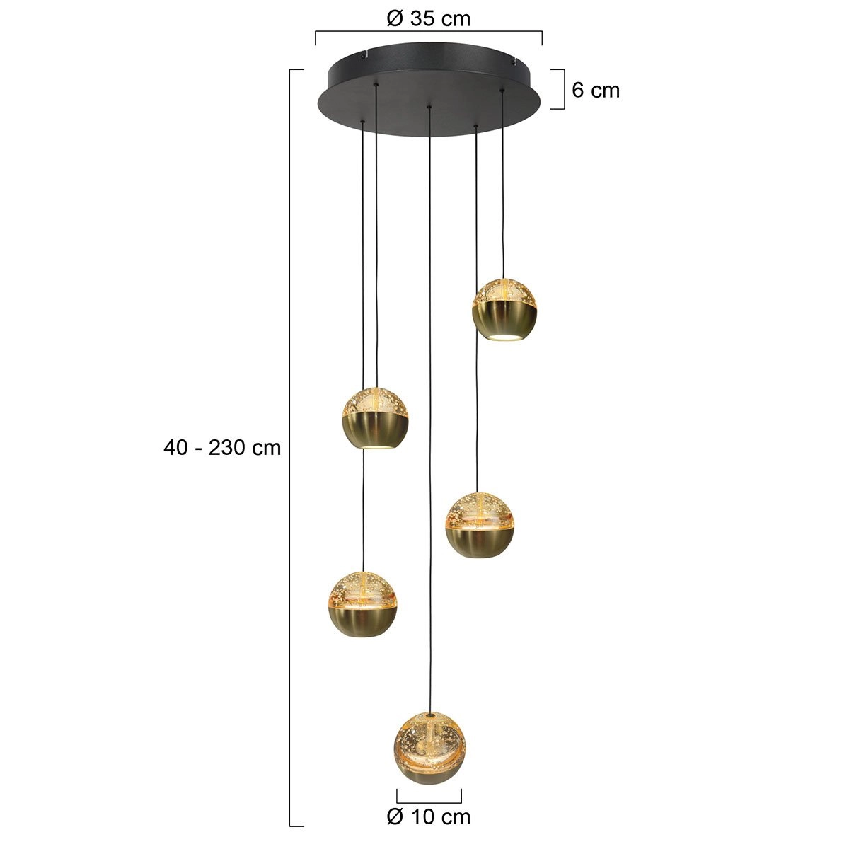 Lampe suspendue vide à 5 lumières Belluno LED - laiton or avec verre Steinhauer 8712746183870