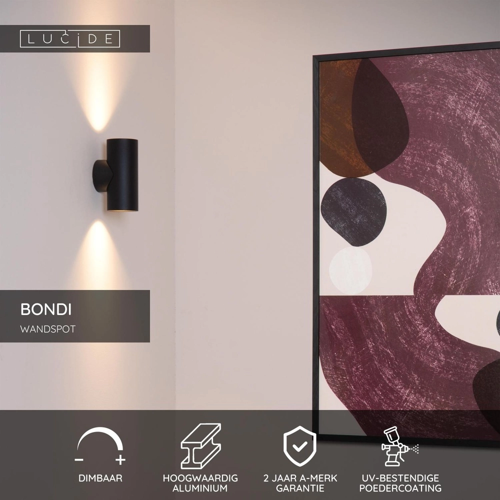 Projecteur mural Bondi Noir Haut & Descendant Lucide 5411212093684