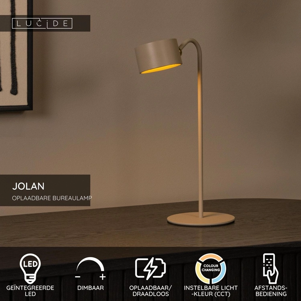 Lampe de bureau rechargeable Jolan taupe Lucide 5411212461100