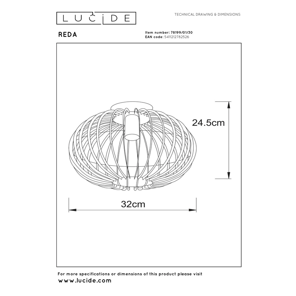 Lampe de plafond Reda Ø 32cm noir Lucide 5411212782526