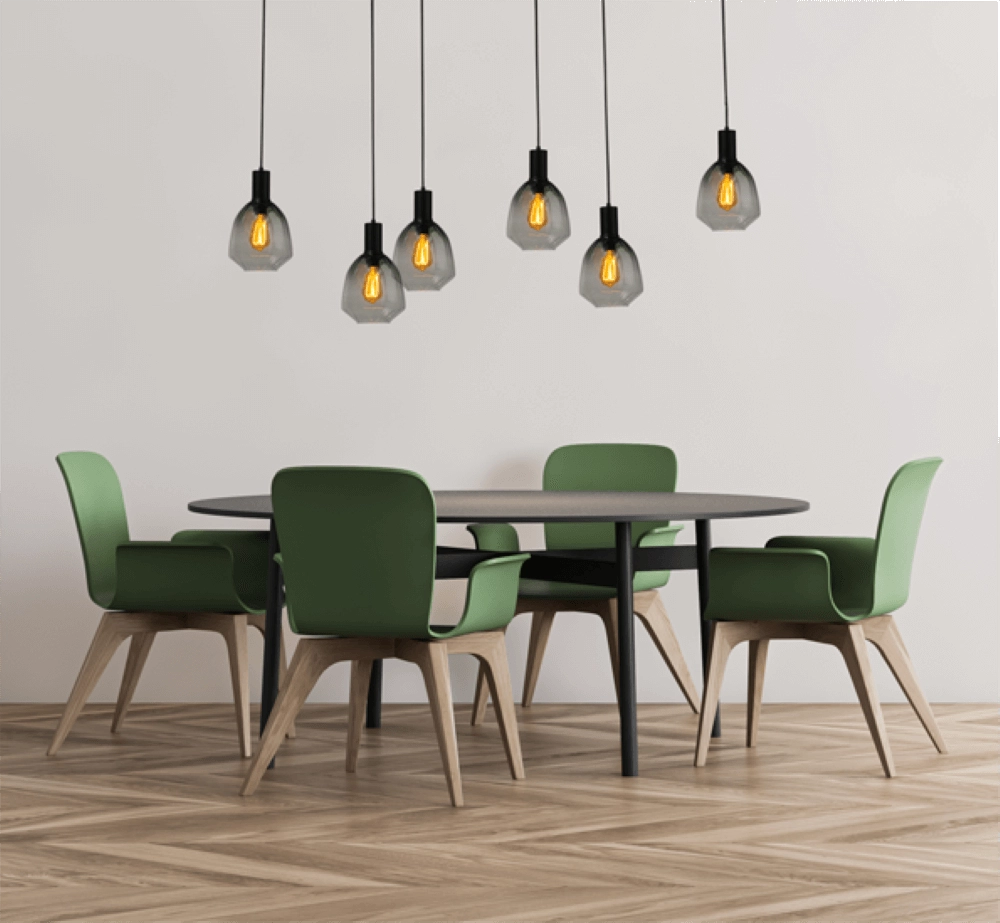 Lampe suspendue 6 lumières - noire - Porto avec des lunettes vertes Nicolette Masterlight 8718121270654