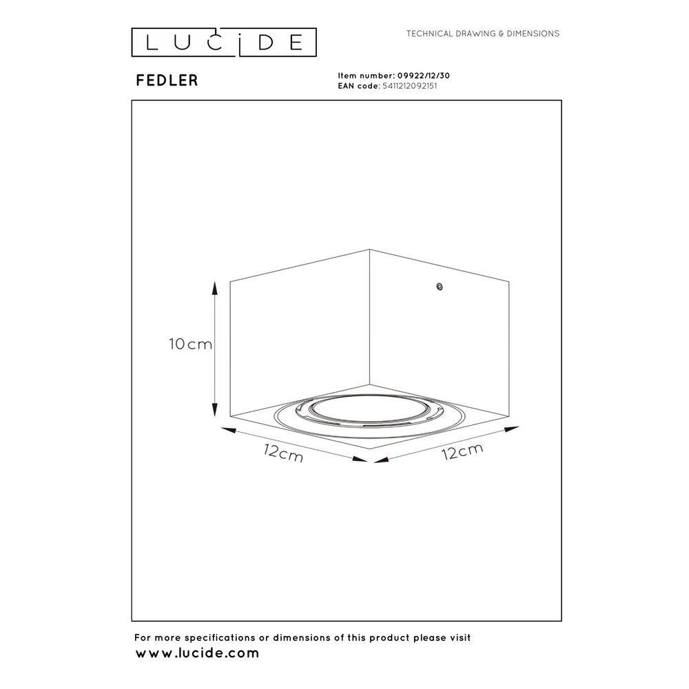 Projecteur de plafond Fedler GU10 ES111 noir Lucide 5411212092151