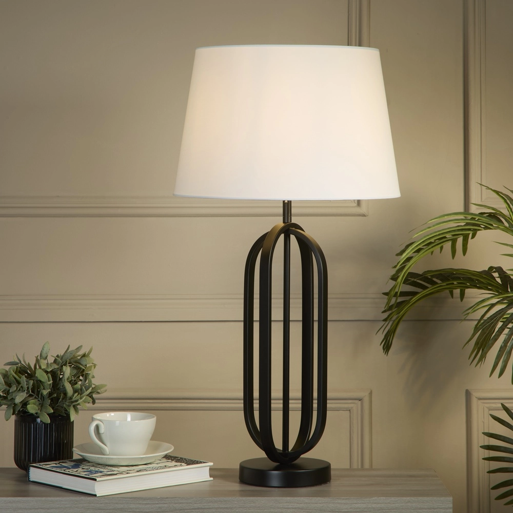 Lampe de table Chic noir avec capuche blanche Searchlight 5053423305035