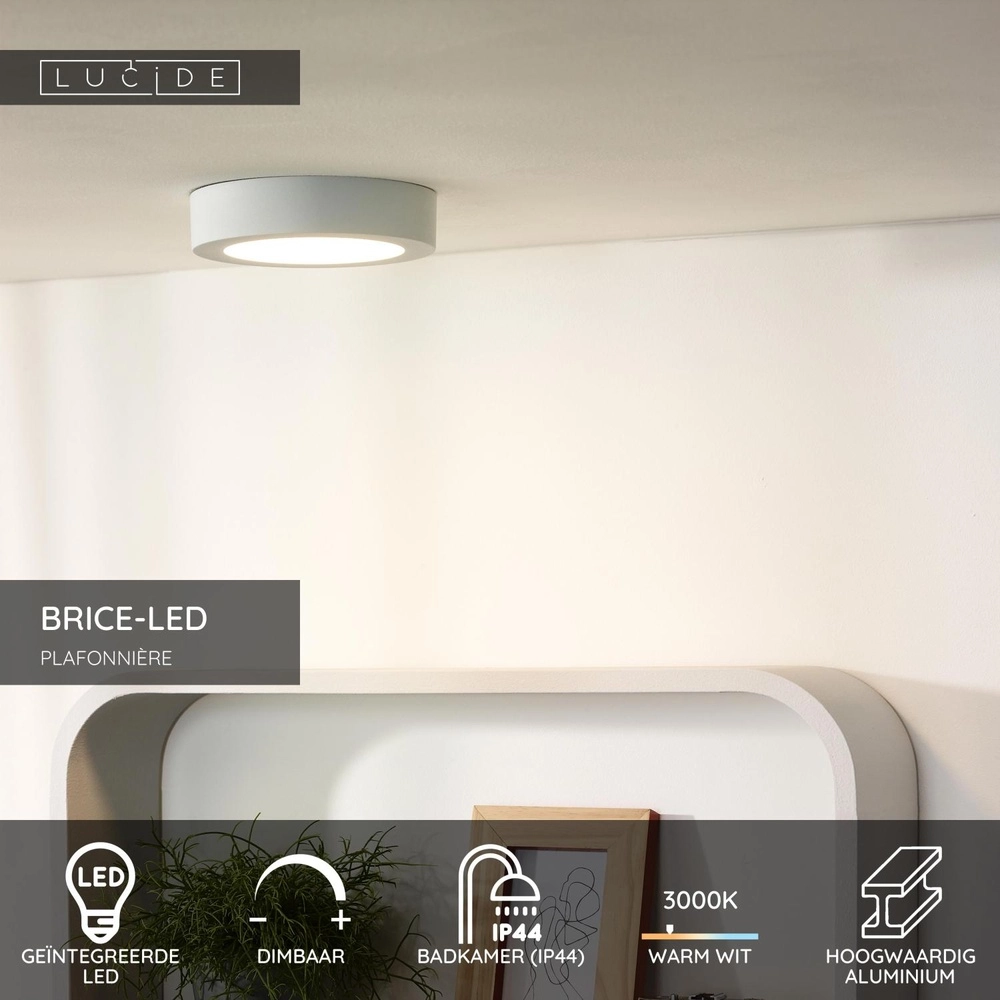 Éclairage de plafond Brice-Led Ø 18cm - IP44 blanc Lucide 5411212281296