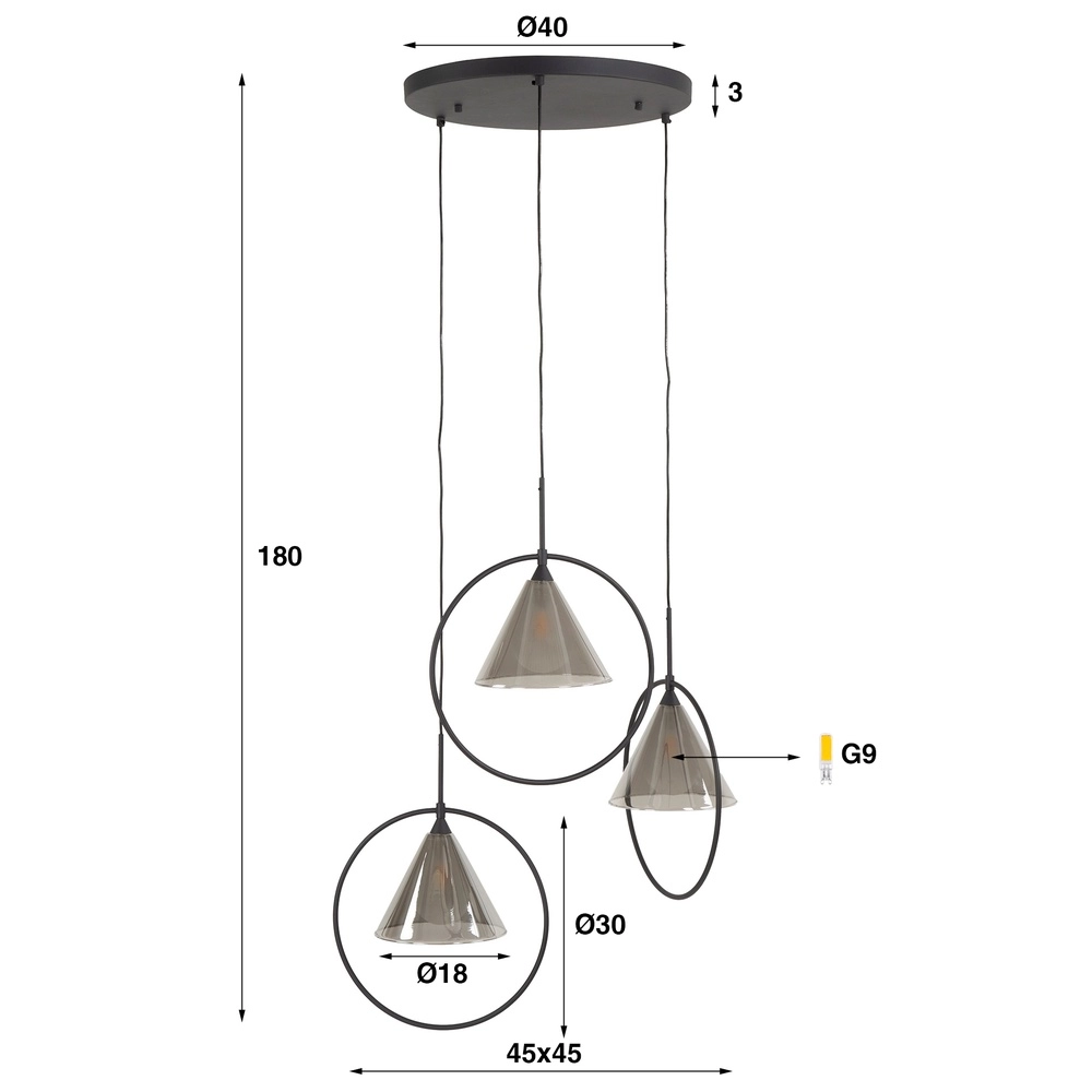 Lampe pendante à 3 lumières Conic pour la table ronde Lyora 8716803512016