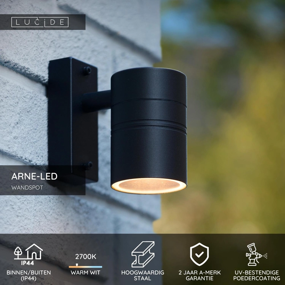 Projecteur mural Arne-Led Down Black Lucide 5411212143891