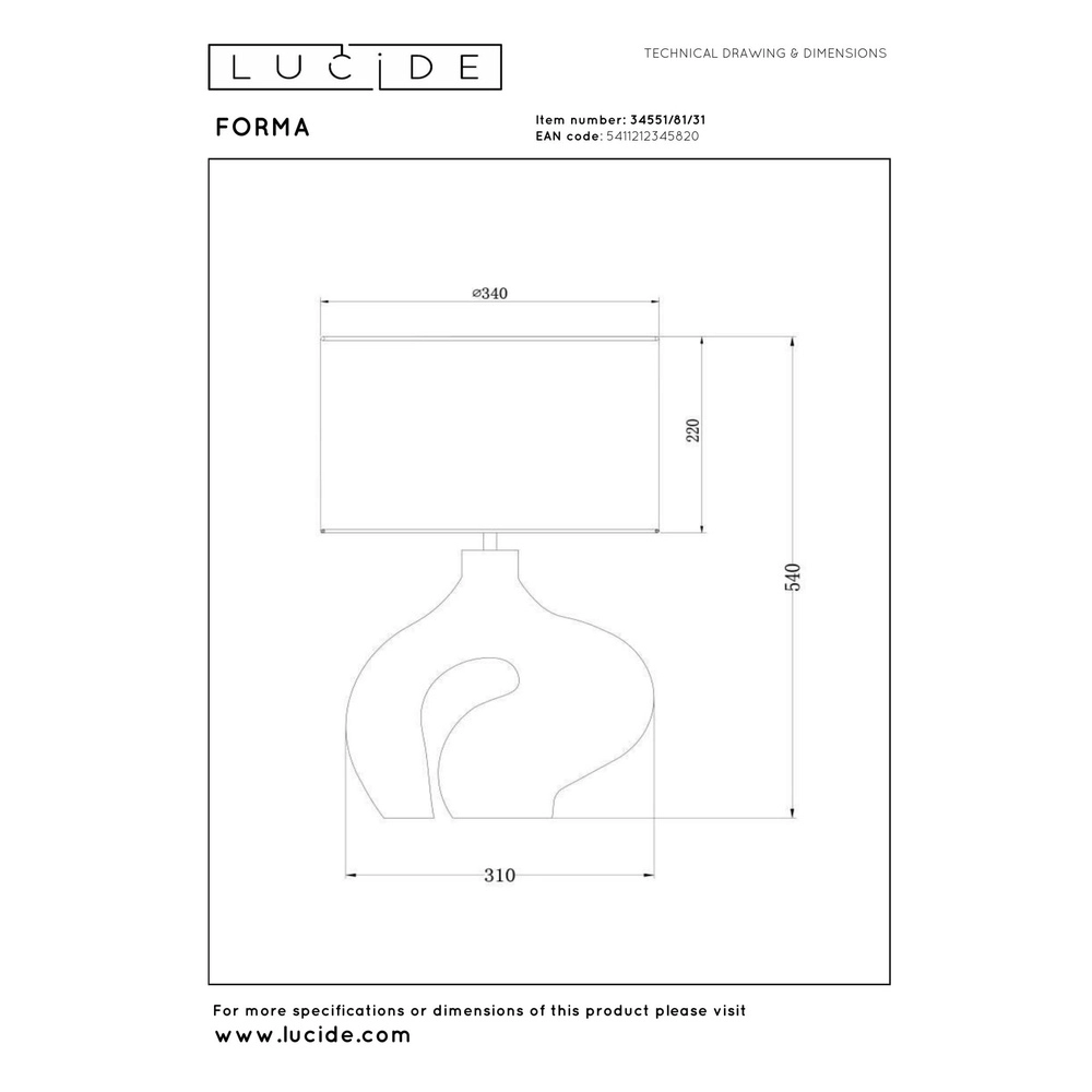 Lampe de table organique Forma Blanc avec capuche noire Lucide 5411212345820