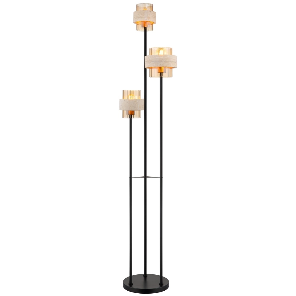 Lampe de pied à 3 lumières Daren noir avec marbre