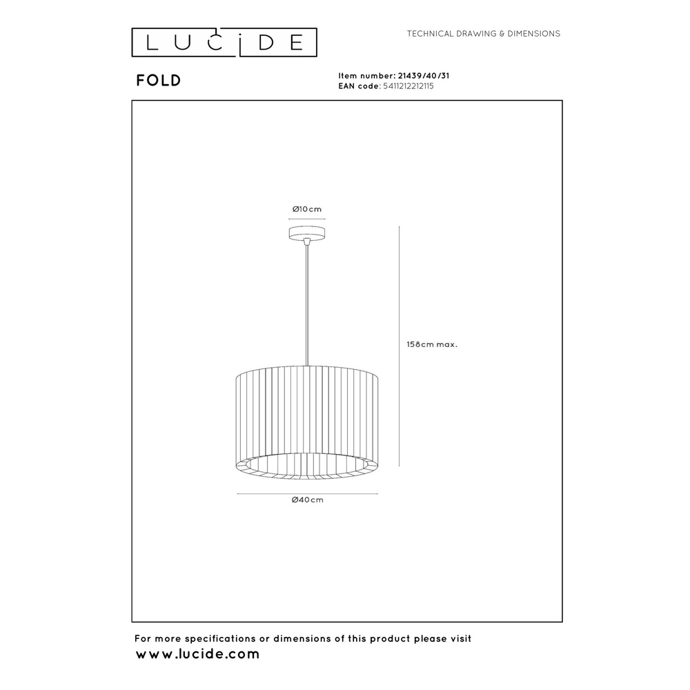 Lampe pendante de conception Fold Ø 40 cm de blanc Lucide 5411212212115