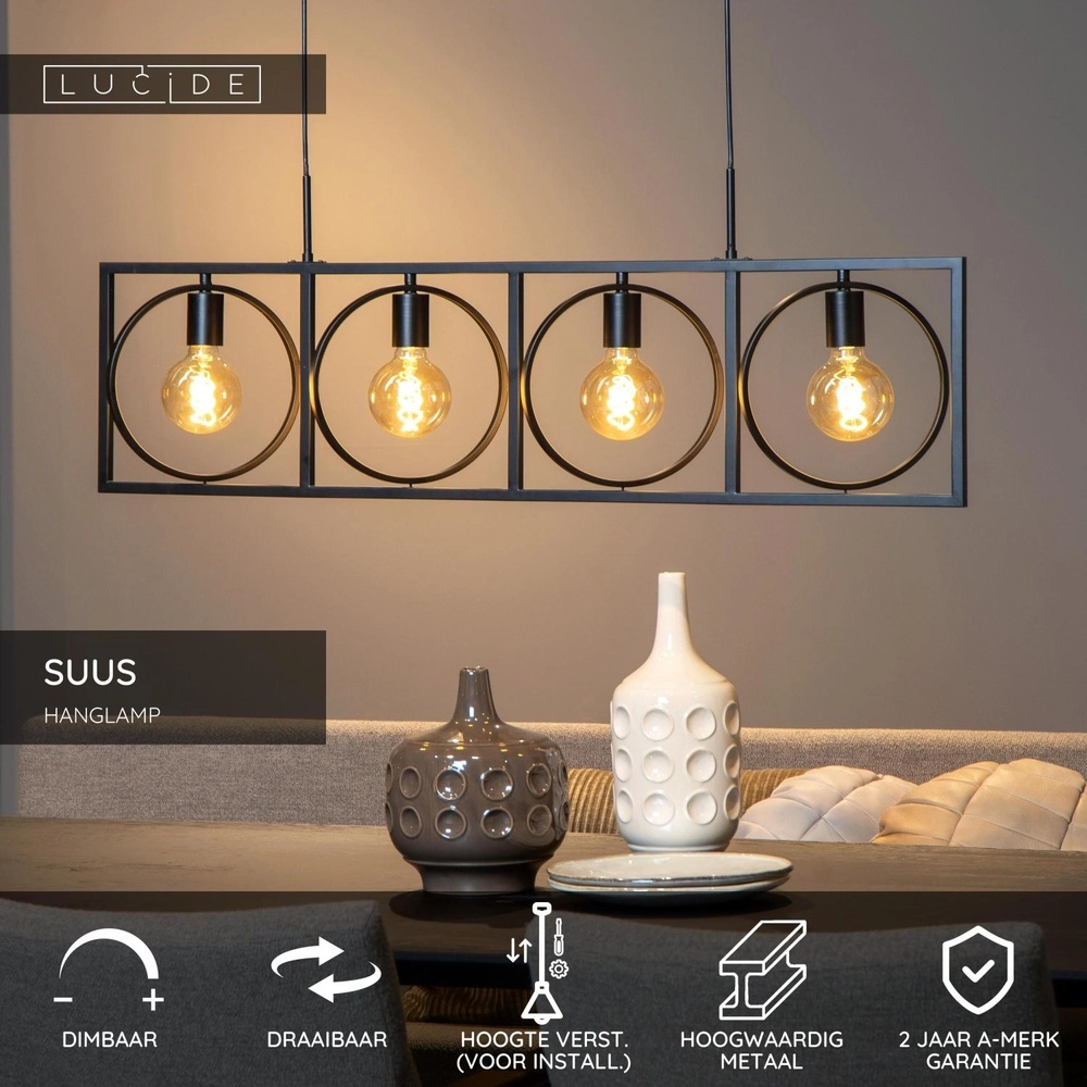 Lampe pendante unique Suus 4 feux noirs Lucide 5411212010872