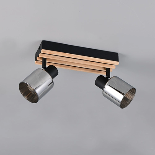 Lampe de plafond à deux lampes Travia noir avec bois Trio 4017807682595