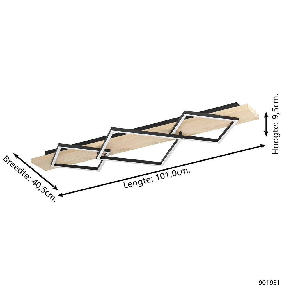 Plafonnier Boyal noir avec bois Eglo 9008606351916