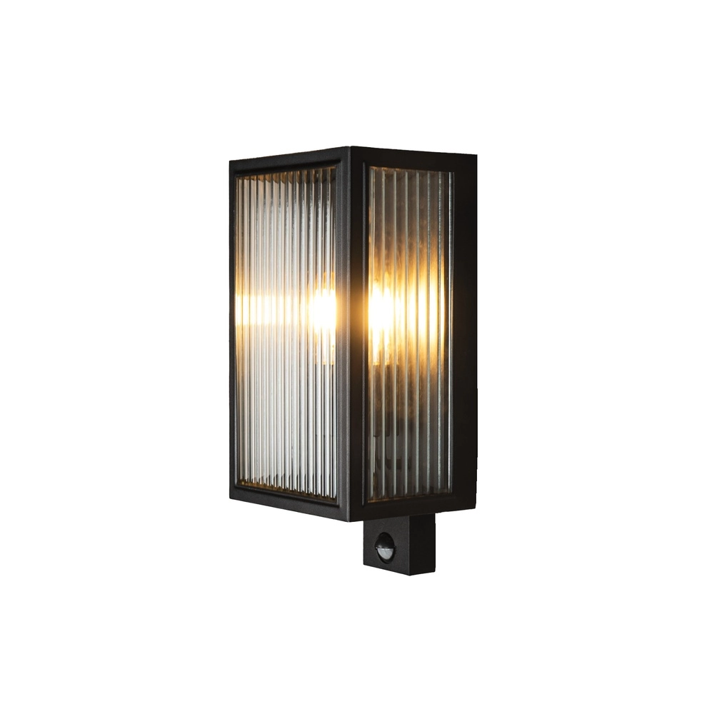Lampe murale Carpi Noir avec verre nervuré et capteur