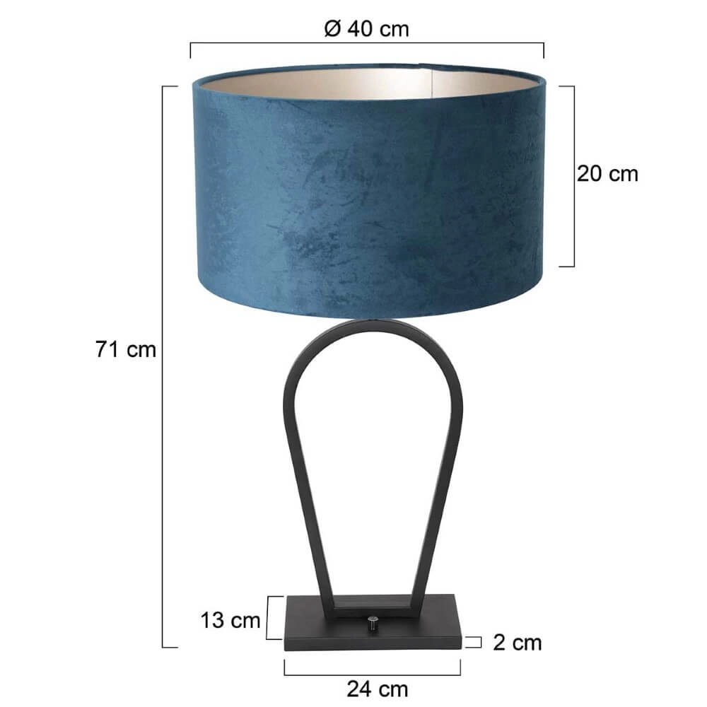 Lampe de table noire Stang avec capuche en velours bleu Steinhauer 8712746166897