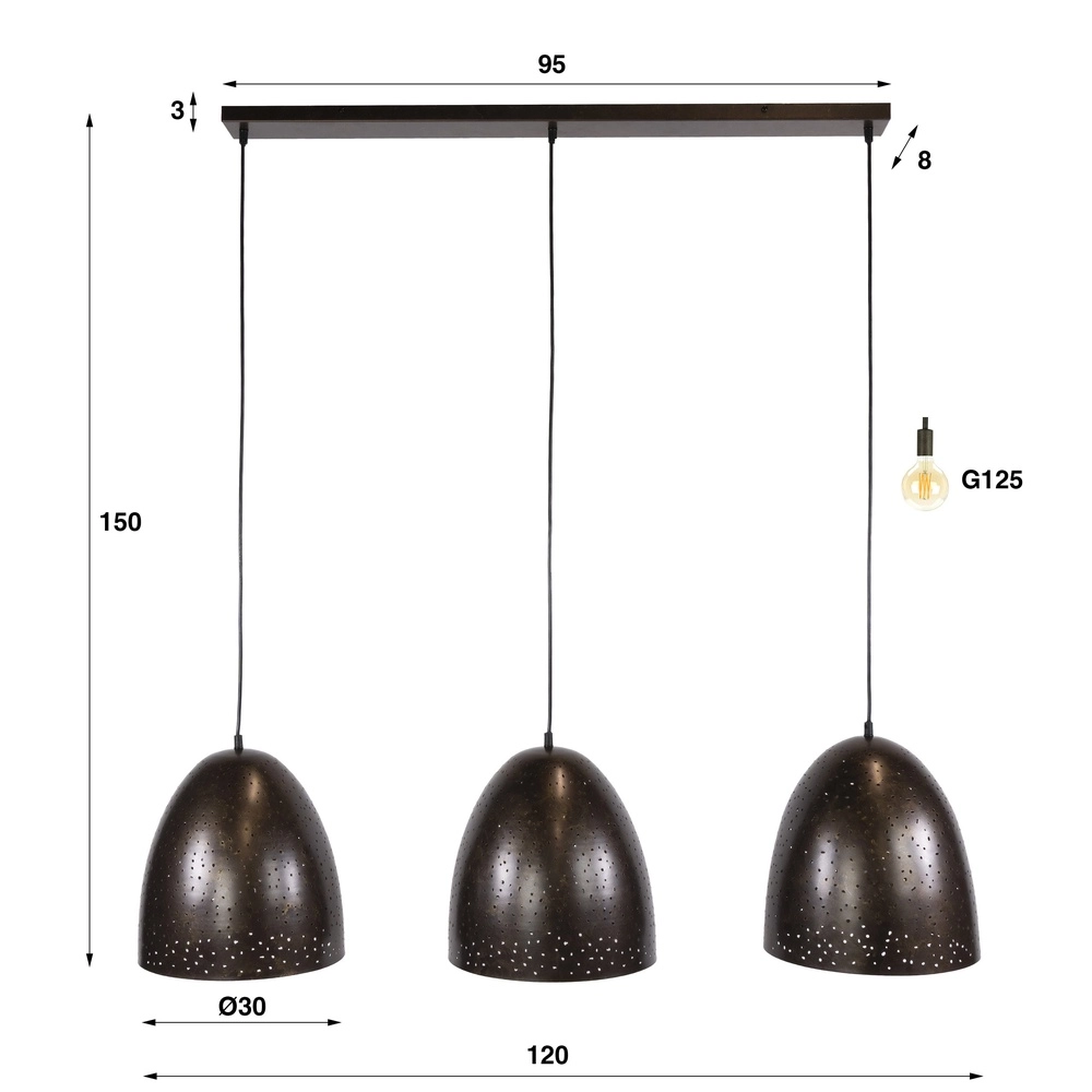 Lampe pendante de salle à manger Kosmos 3L - E27 - Marron urbain Lyora 8716803512238