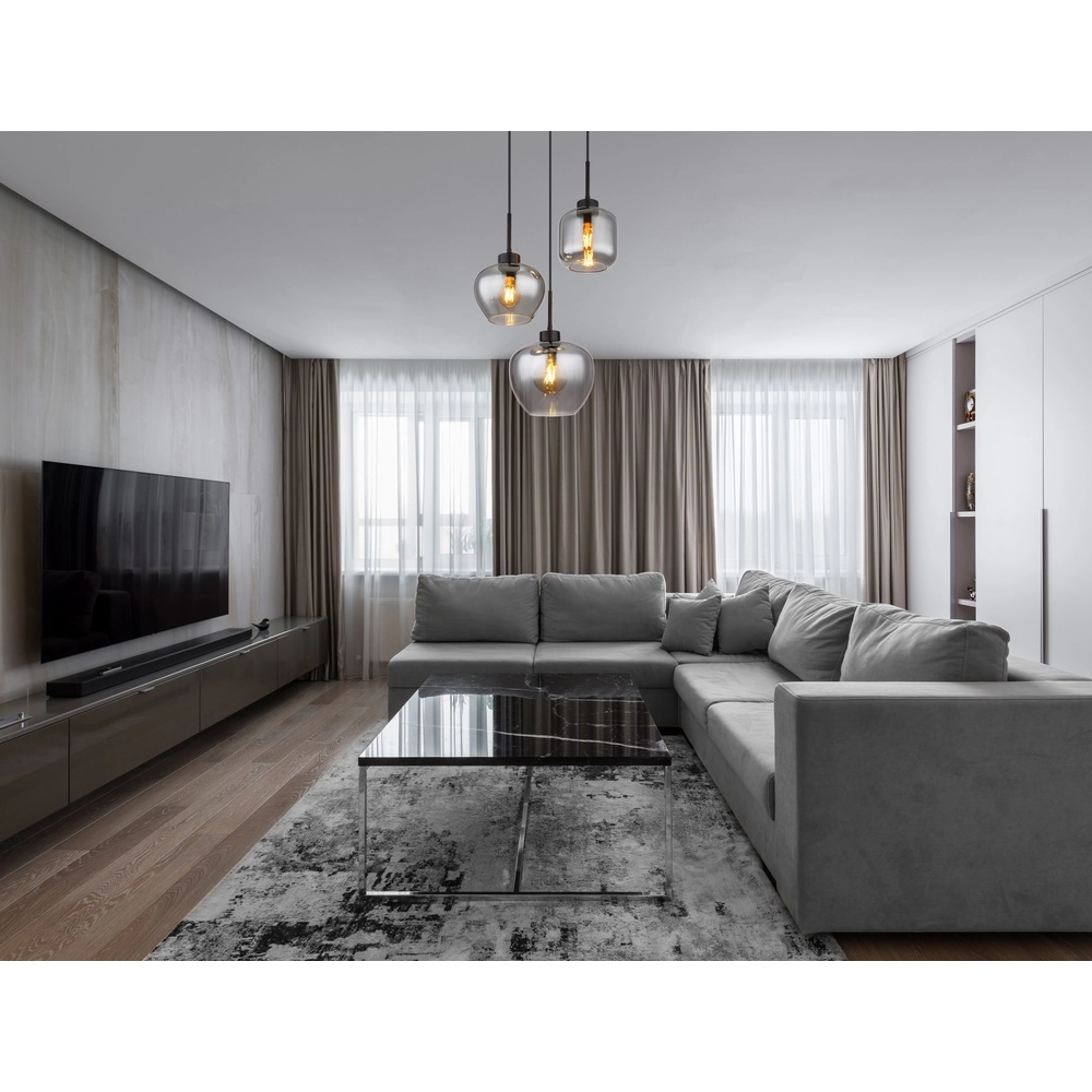 Lampe pendante de conception Matt Noir à 3 lumières avec verre fumé Globo 9007371448258