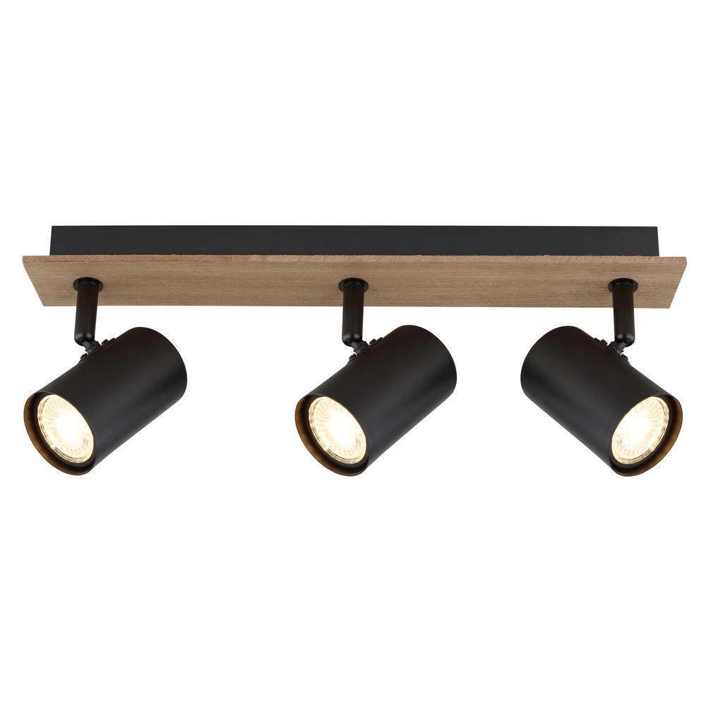 Lampe de plafond Linca 3-noir clair avec bois Globo 9007371455942