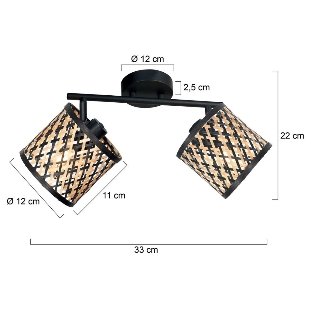 Lampe de plafond à deux lampes Sumba avec des lunettes en bambou de 12 cm Steinhauer 8712746182828