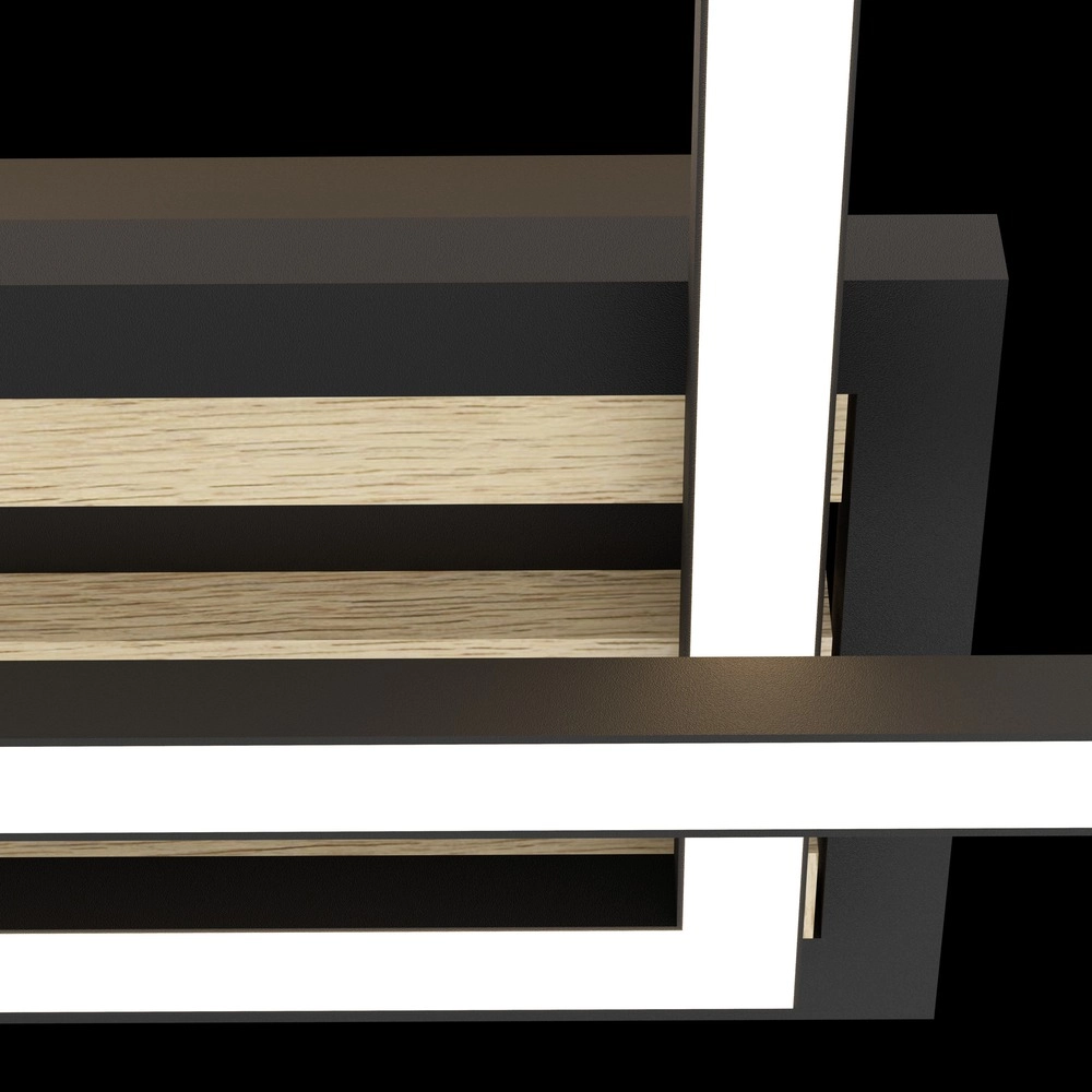Lampe de plafond moderne Cembrano Rectangle noir avec bois Eglo 9008606388110