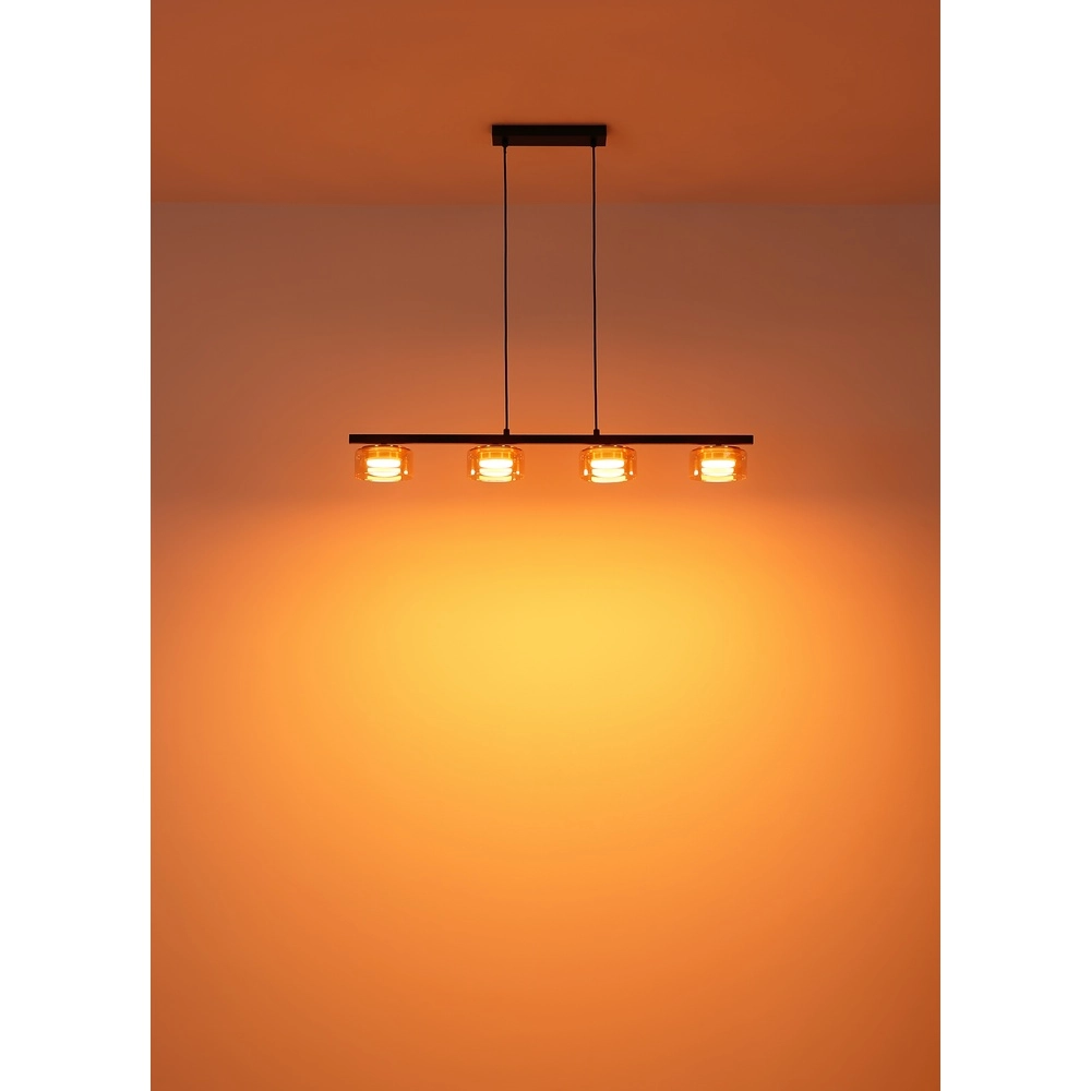 Lampe pendante de conception Higgins Noir 4 clairs avec verre ambré Globo 9007371522828