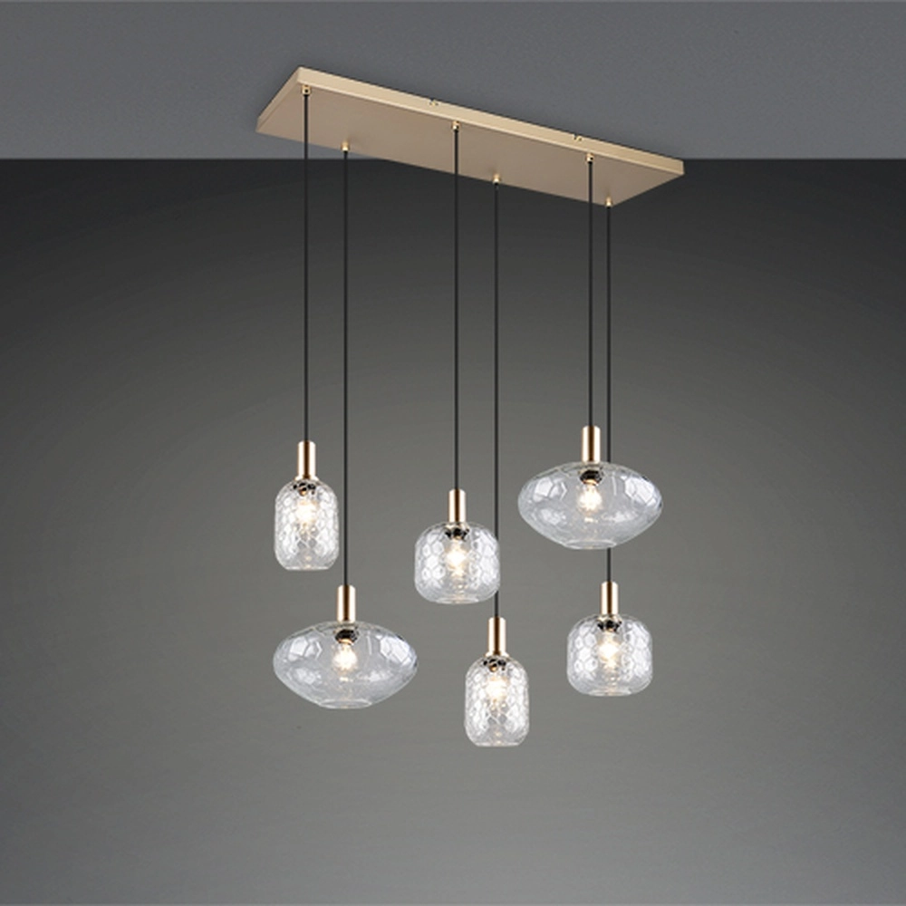 Lampe suspendue à 6 lampes Emelie Or avec verre fumé Trio 4017807702576