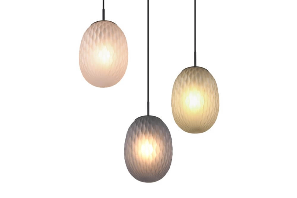 Lampe suspendue 3 lumières Facette avec verre coloré nervuré Trio 4017807616835
