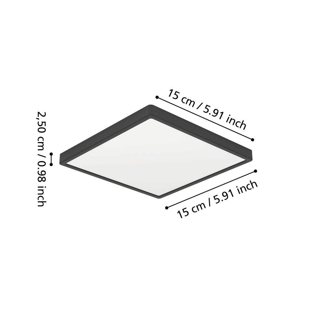 Lumière de plafond IP44 Fueva 6 Carré - Noir - 15x15cm Eglo 9008606330331