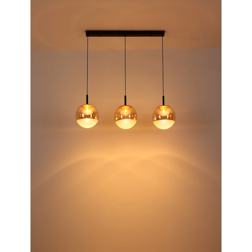 Lampe pendante de conception Severin Noir 3 clairs avec verre ambré Globo 9007371549931