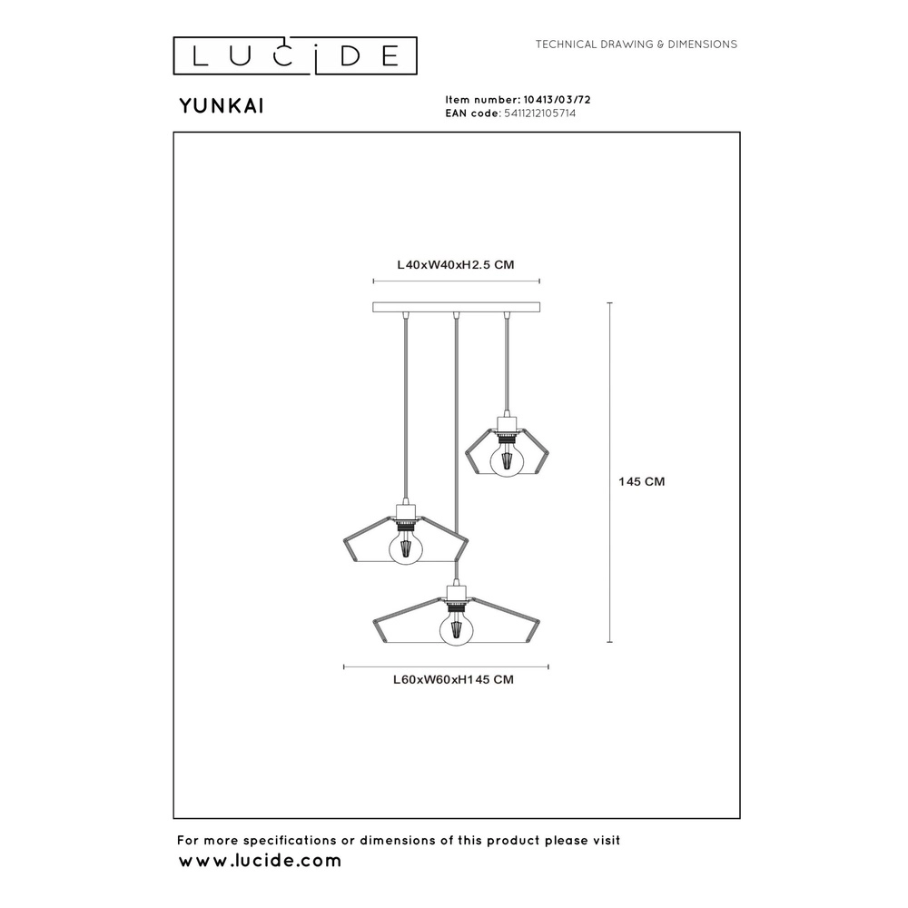 Lampe suspendue Yunkai Ø 60 cm noir avec rotin Lucide 5411212105714