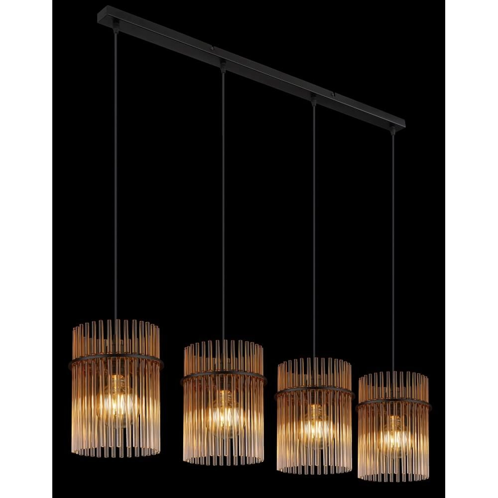 Suspension noire Gorley avec verre ambré 4 lumières Globo 9007371474998