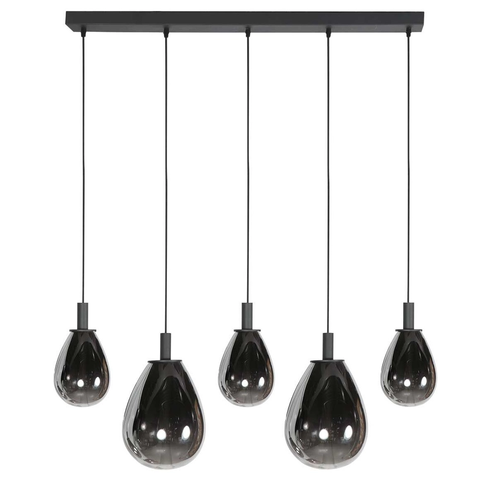 Suspension Glimsy Noir à 5 lumières avec verre fumé Steinhauer 8712746177954