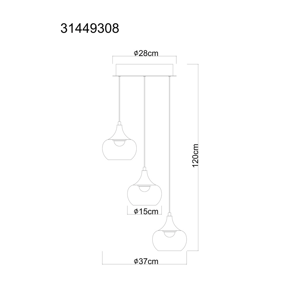 Lampe pendante de conception Lui Noir à 3 lumières Globo 9007371586608